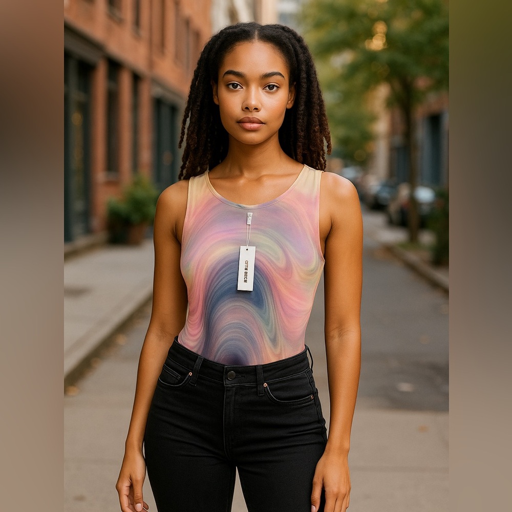 #2771 NWT STEVE MADDEN Mesh Overlay TyeDye Bodysuit